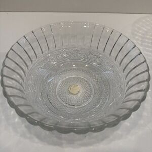 Vintage Crystal Clear Industries Trellis Serving  Bowl Clear Glass 7 1/2"